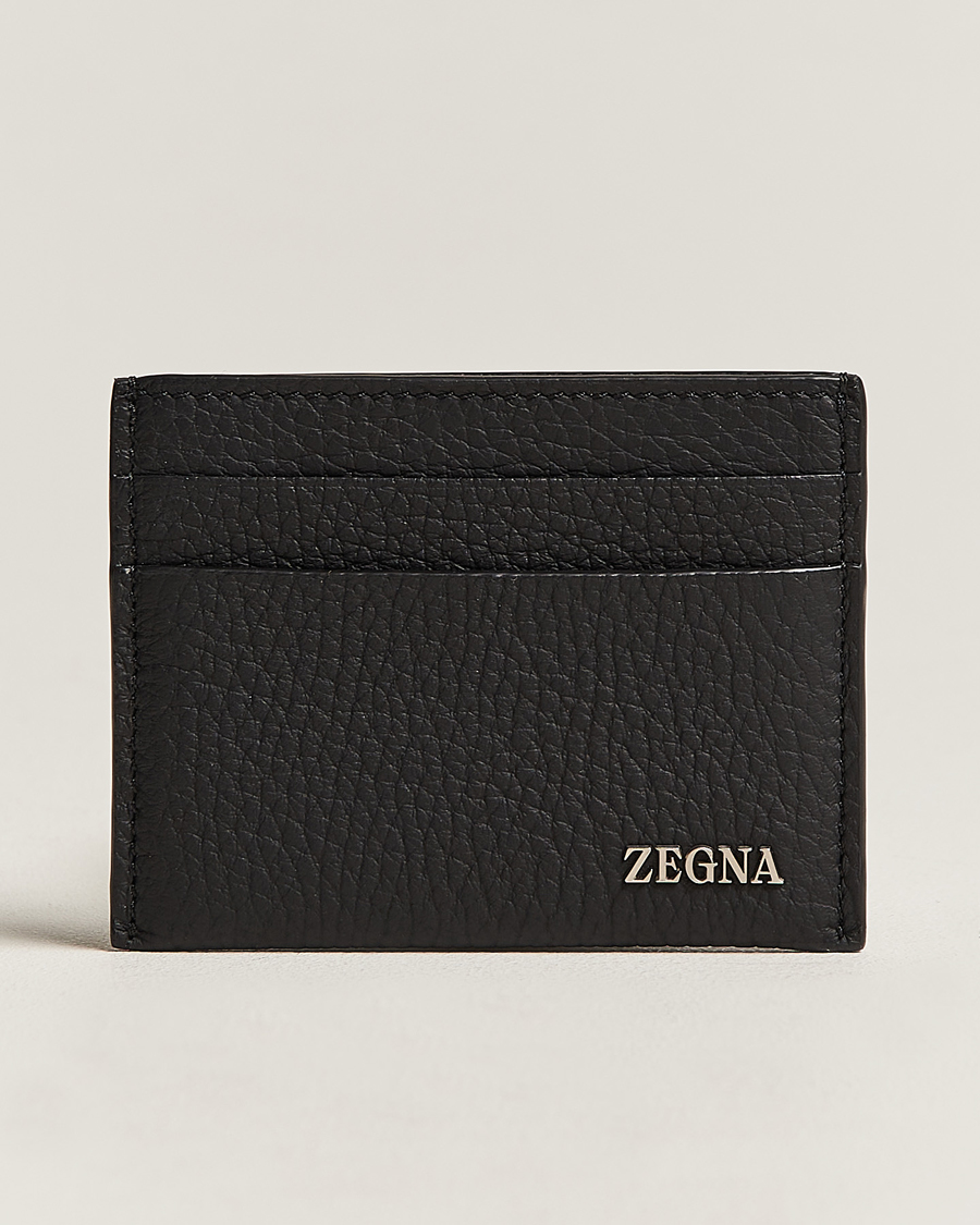 Uomini | Zegna Grain Leather Card Holder Black | Zegna | Grain Leather Card Holder Black