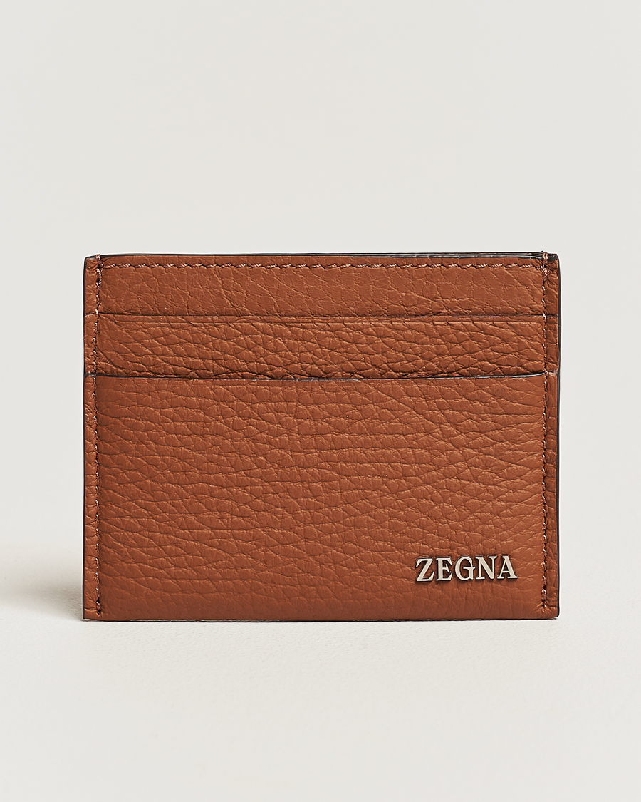 Uomini | Zegna Grain Leather Card Holder Brown | Zegna | Grain Leather Card Holder Brown