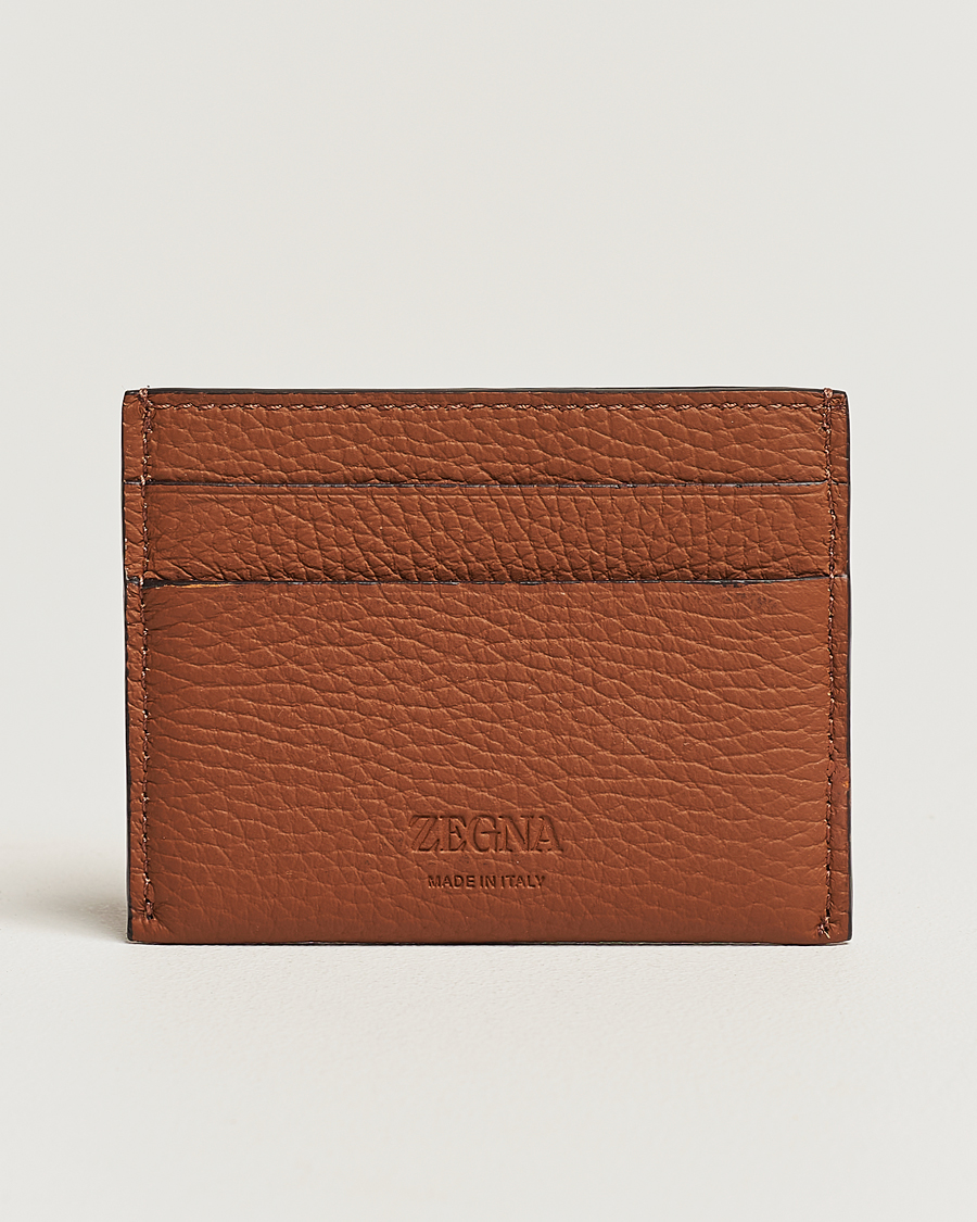 Uomini | Zegna Grain Leather Card Holder Brown | Zegna | Grain Leather Card Holder Brown