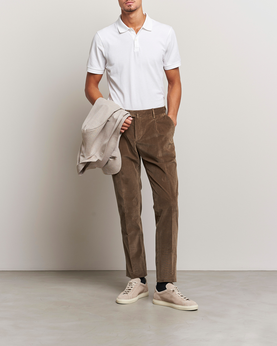 Uomini | Pantaloni | PT01 | Slim Fit Pleated Corduroy Trousers Taupe