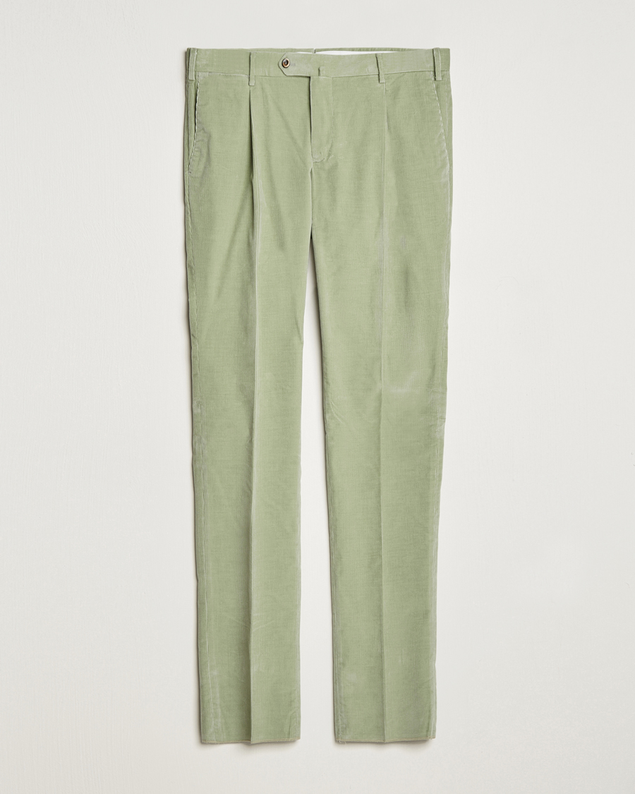 Uomini | Pantaloni | PT01 | Slim Fit Pleated Corduroy Trousers Mint
