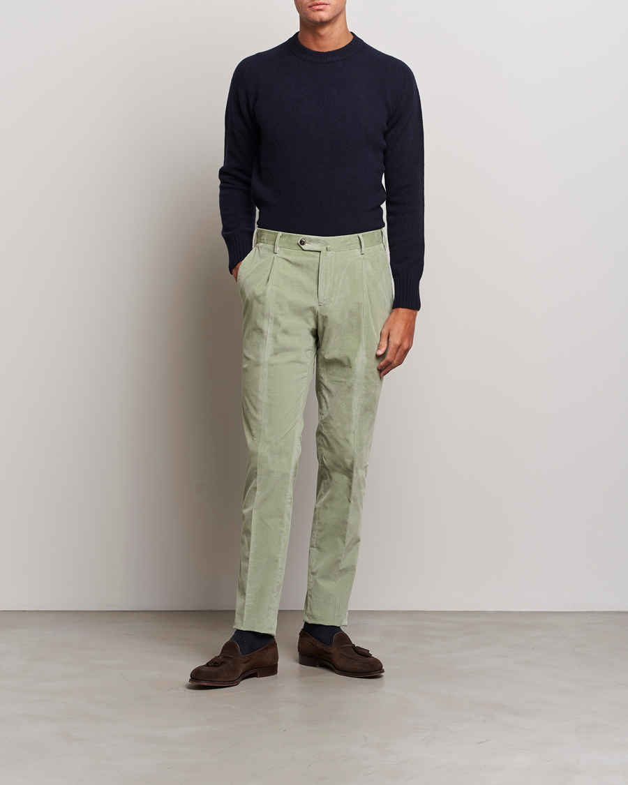 Uomini | Pantaloni | PT01 | Slim Fit Pleated Corduroy Trousers Mint