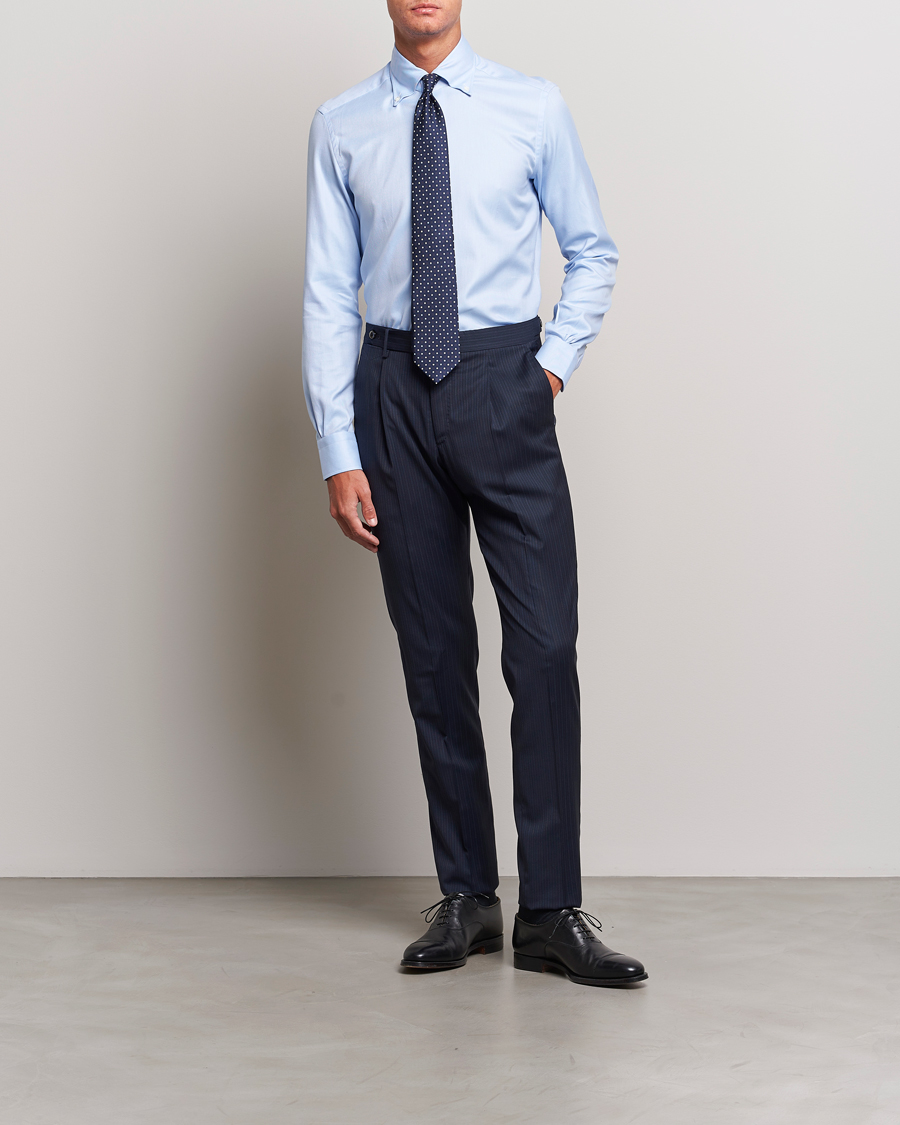 Uomini | Pantaloni | PT01 | Slim Fit Pleated Wool Trousers Navy Pin