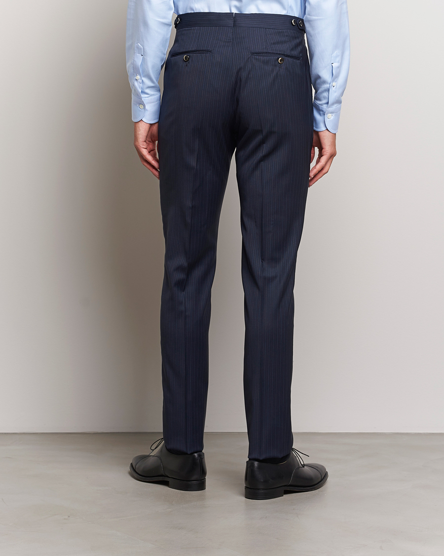 Uomini | Pantaloni | PT01 | Slim Fit Pleated Wool Trousers Navy Pin