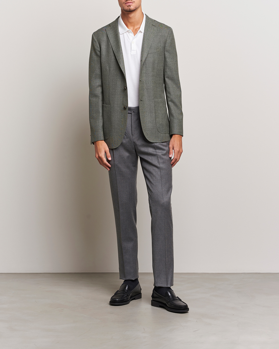 Uomini | Pantaloni | PT01 | Slim Fit Pleated Flannel Trousers Grey Melange