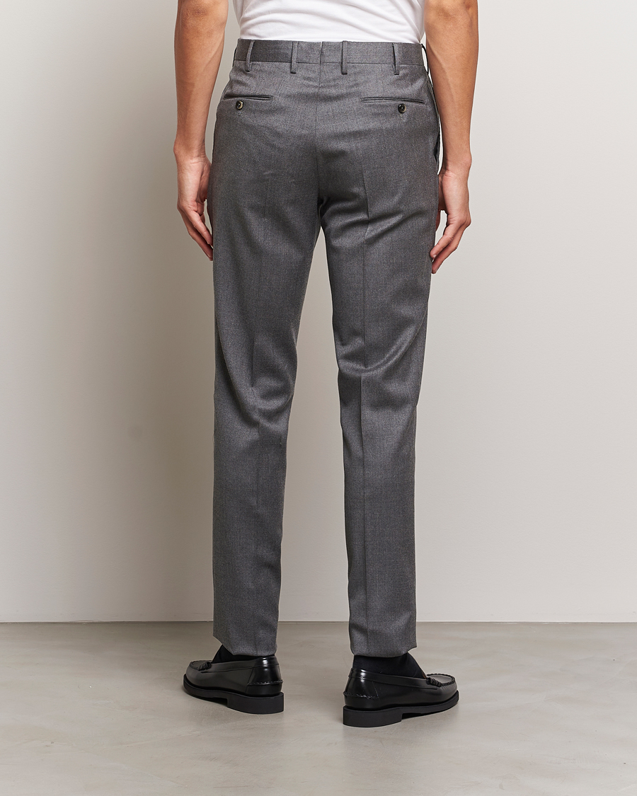 Uomini | Pantaloni | PT01 | Slim Fit Pleated Flannel Trousers Grey Melange