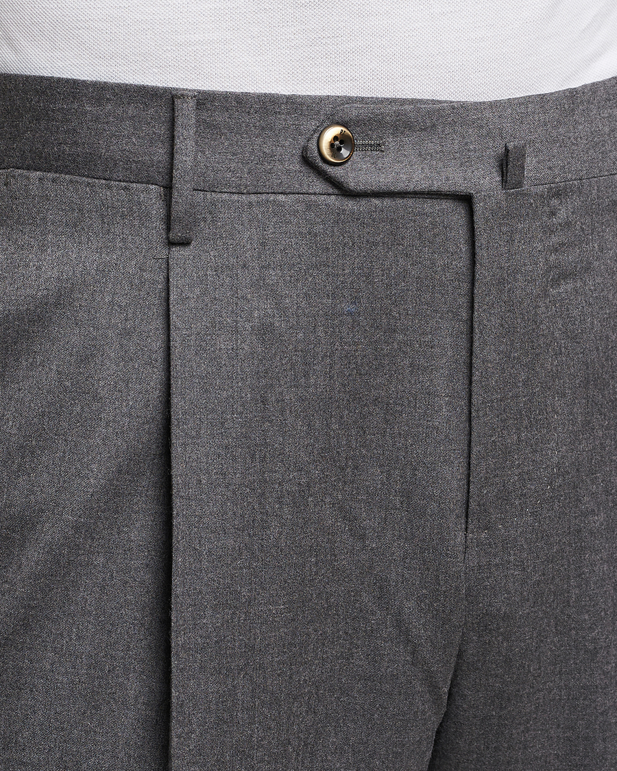 Uomini | Pantaloni | PT01 | Slim Fit Pleated Flannel Trousers Grey Melange