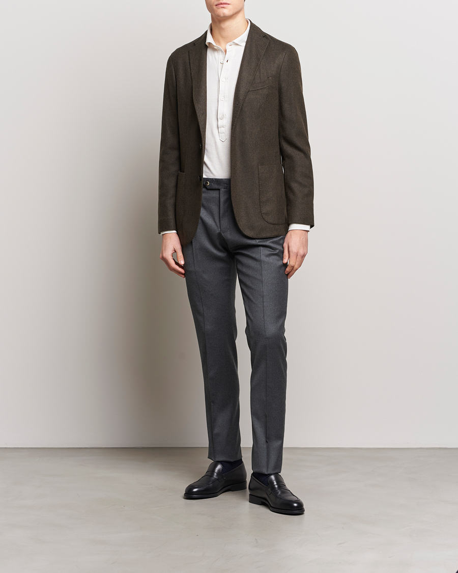 Uomini | Pantaloni | PT01 | Slim Fit Pleated Flannel Trousers Dark Grey