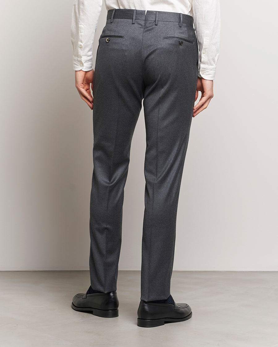 Uomini | Pantaloni | PT01 | Slim Fit Pleated Flannel Trousers Dark Grey