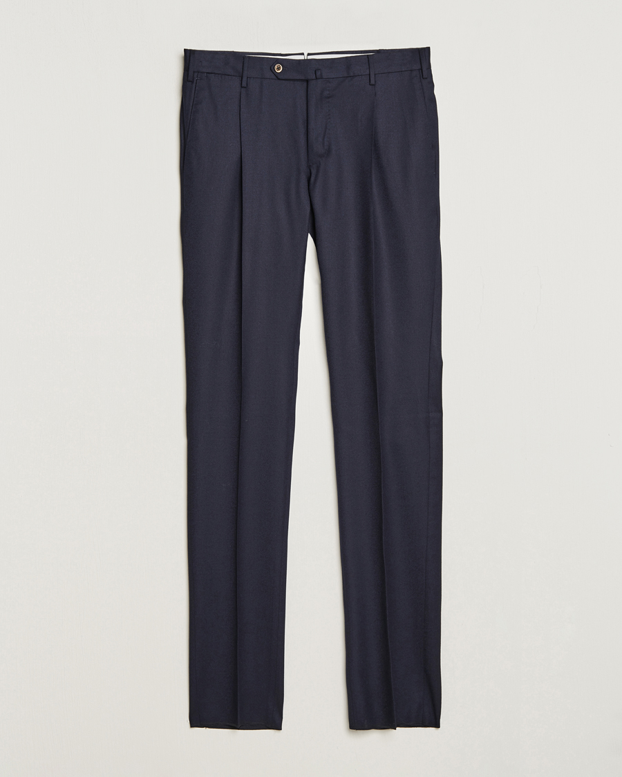 Uomini | Pantaloni | PT01 | Slim Fit Pleated Flannel Trousers Navy