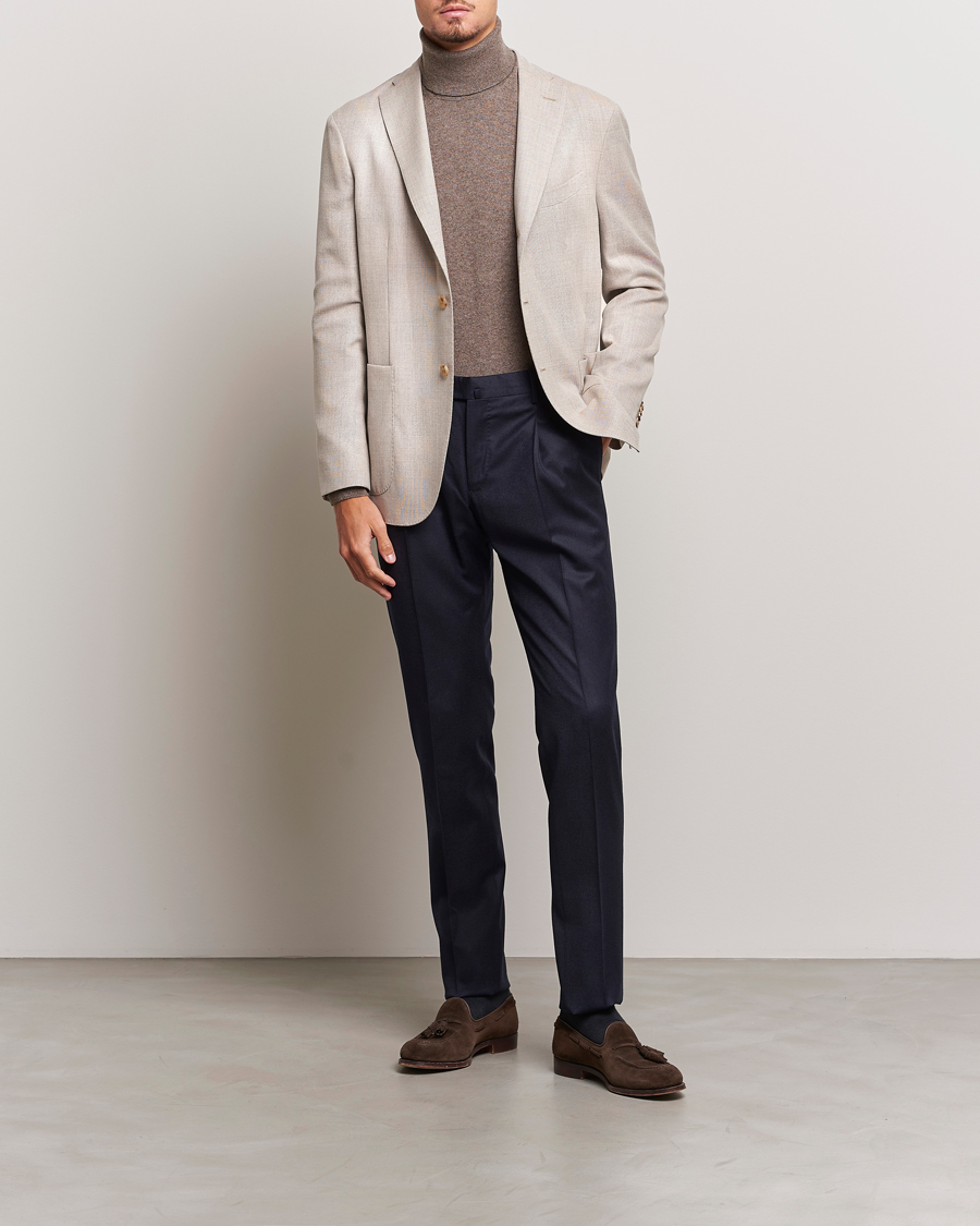Uomini | Pantaloni | PT01 | Slim Fit Pleated Flannel Trousers Navy