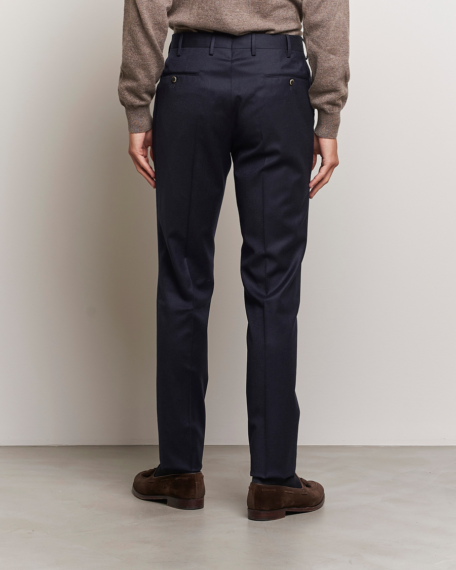 Uomini | Pantaloni | PT01 | Slim Fit Pleated Flannel Trousers Navy