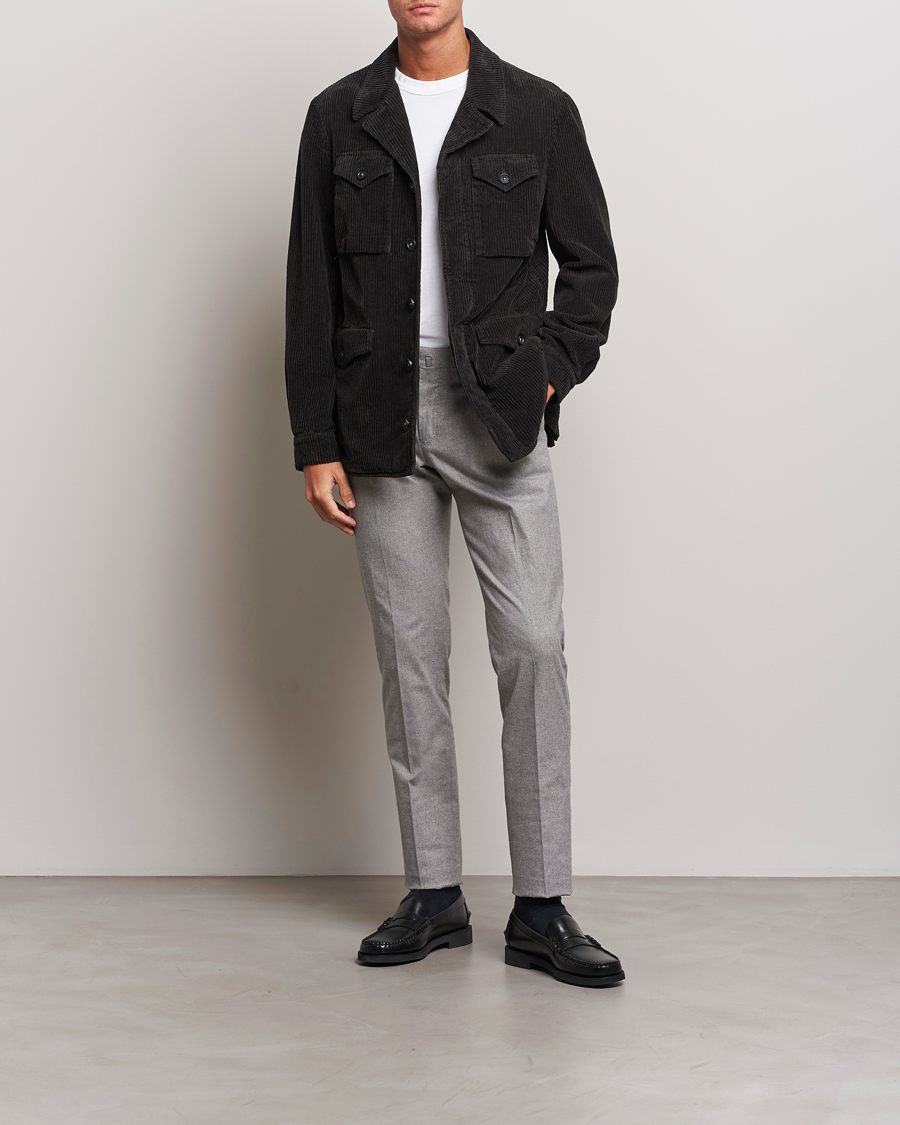 Uomini | Pantaloni | PT01 | Slim Fit Pleated Cotton Flannel Trousers Light Grey