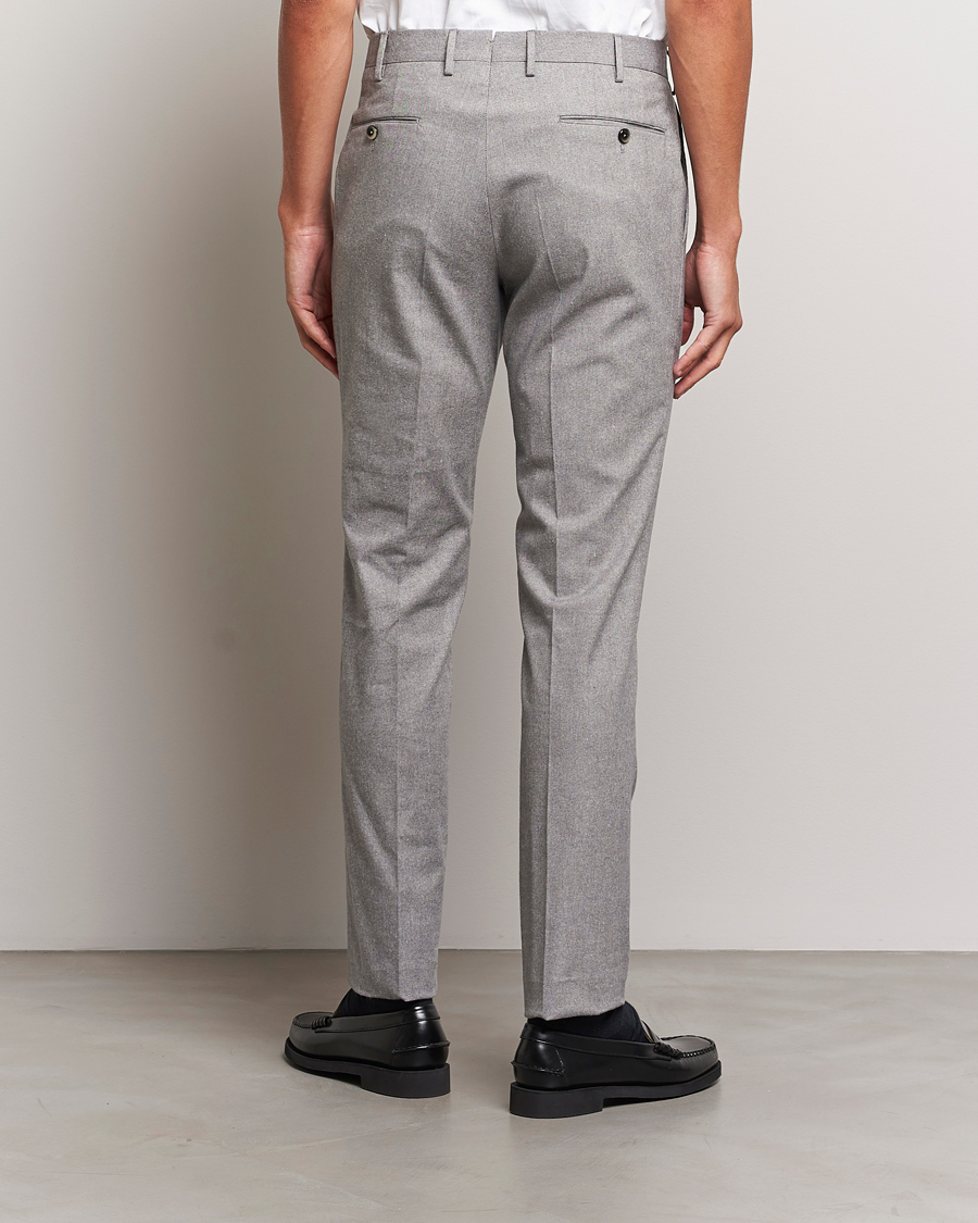 Uomini | Pantaloni | PT01 | Slim Fit Pleated Cotton Flannel Trousers Light Grey