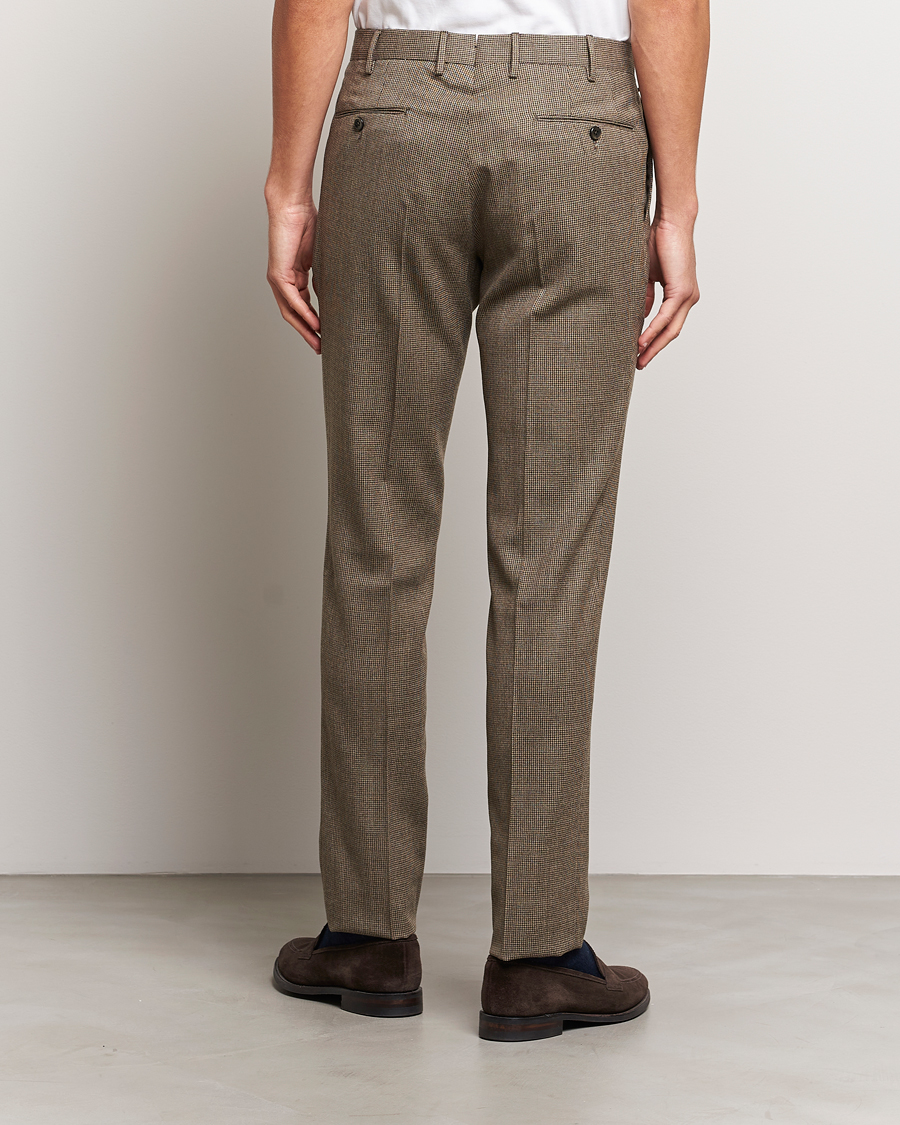 Uomini | Pantaloni | PT01 | Slim Fit Pleated Houndstooth Trousers Light Brown