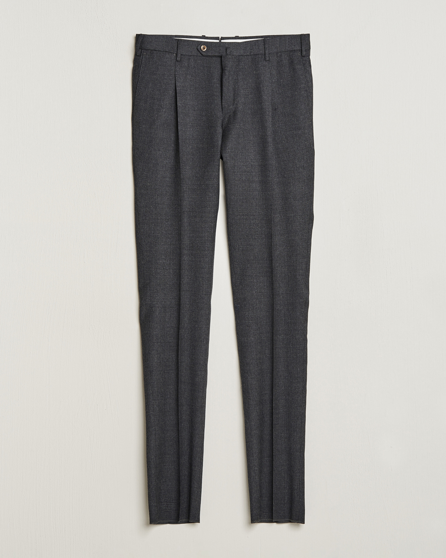Uomini | Pantaloni | PT01 | Slim Fit Pleated Houndstooth Trousers Medium Grey