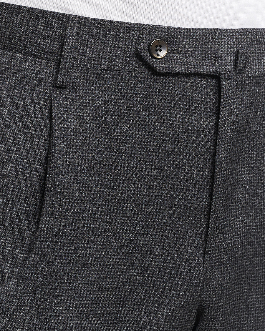 Uomini | Pantaloni | PT01 | Slim Fit Pleated Houndstooth Trousers Medium Grey