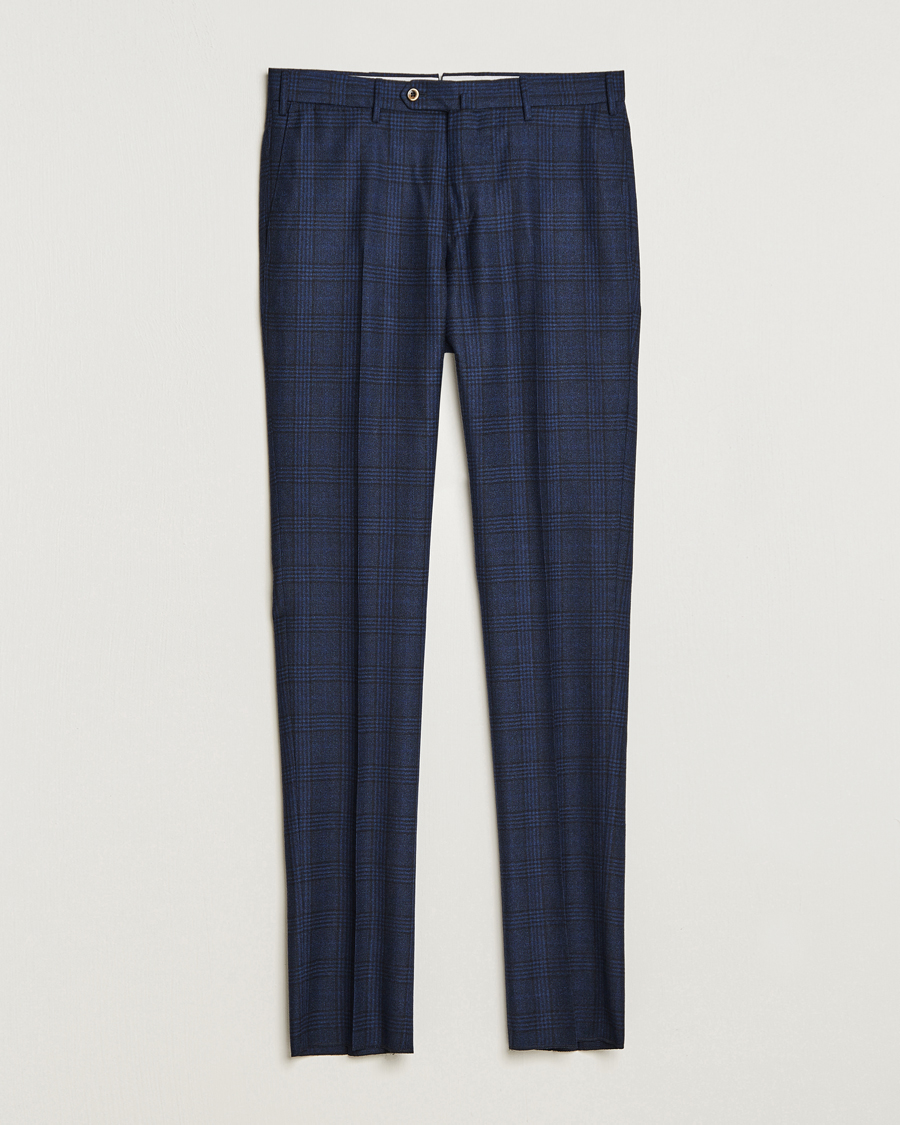 Uomini | Pantaloni | PT01 | Slim Fit Prince Of Wales Wool Trousers Navy
