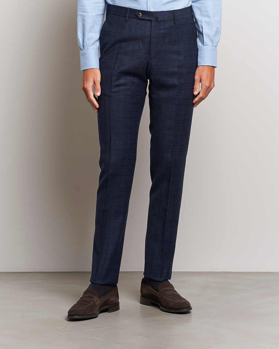Uomini | Pantaloni | PT01 | Slim Fit Prince Of Wales Wool Trousers Navy