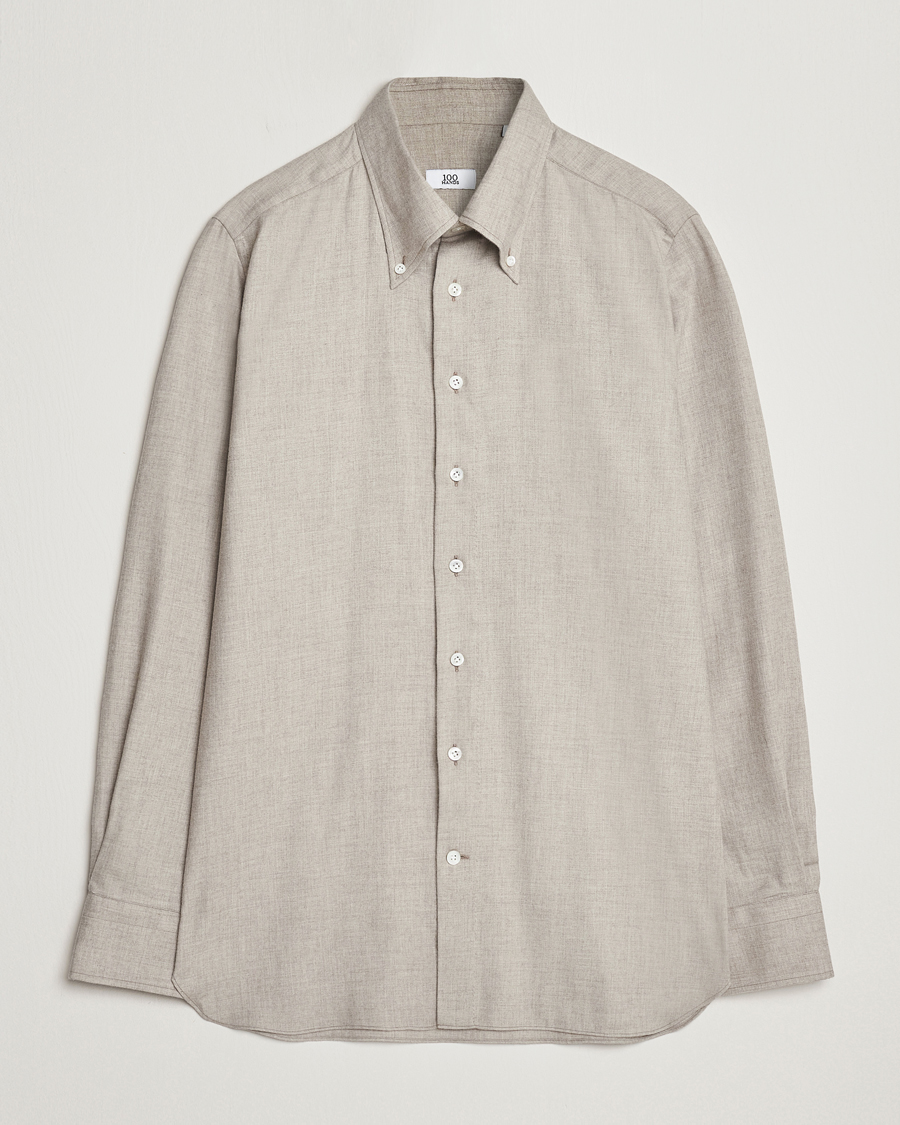 Uomini | Camicie | 100Hands | Cotton/Cashmere Button Down Flannel Shirt Taupe
