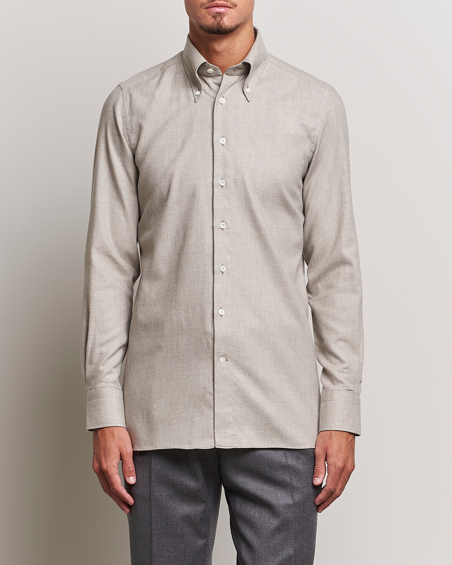 Uomini | Camicie | 100Hands | Cotton/Cashmere Button Down Flannel Shirt Taupe