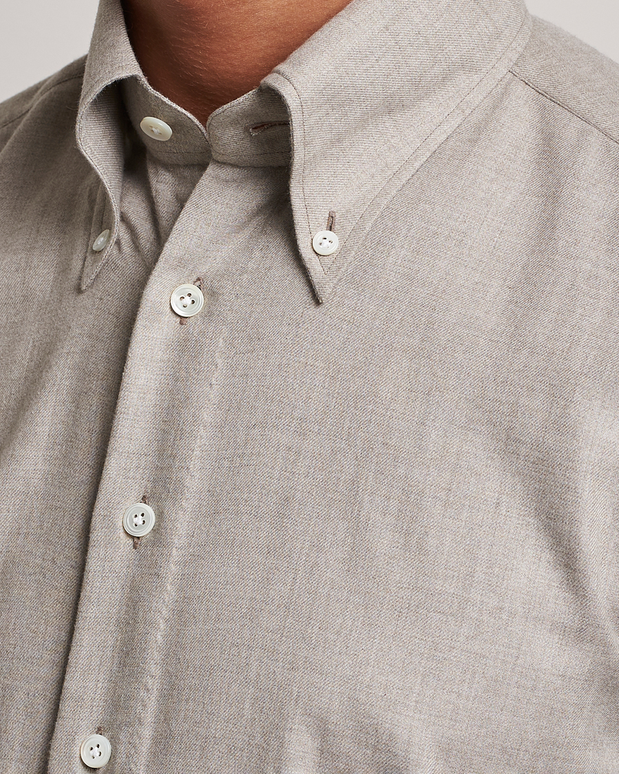 Uomini | Camicie | 100Hands | Cotton/Cashmere Button Down Flannel Shirt Taupe