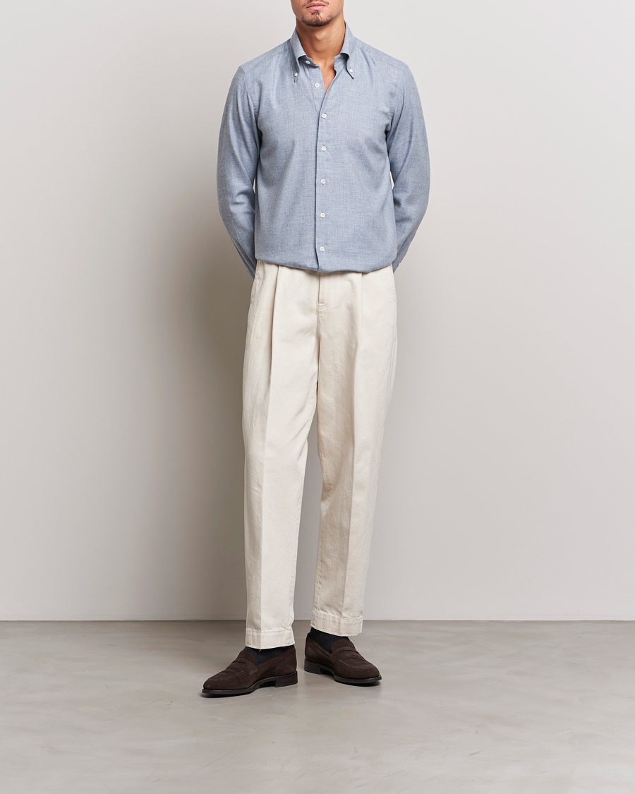 Uomini | Camicie | 100Hands | Cotton Button Down Flannel Shirt Grey