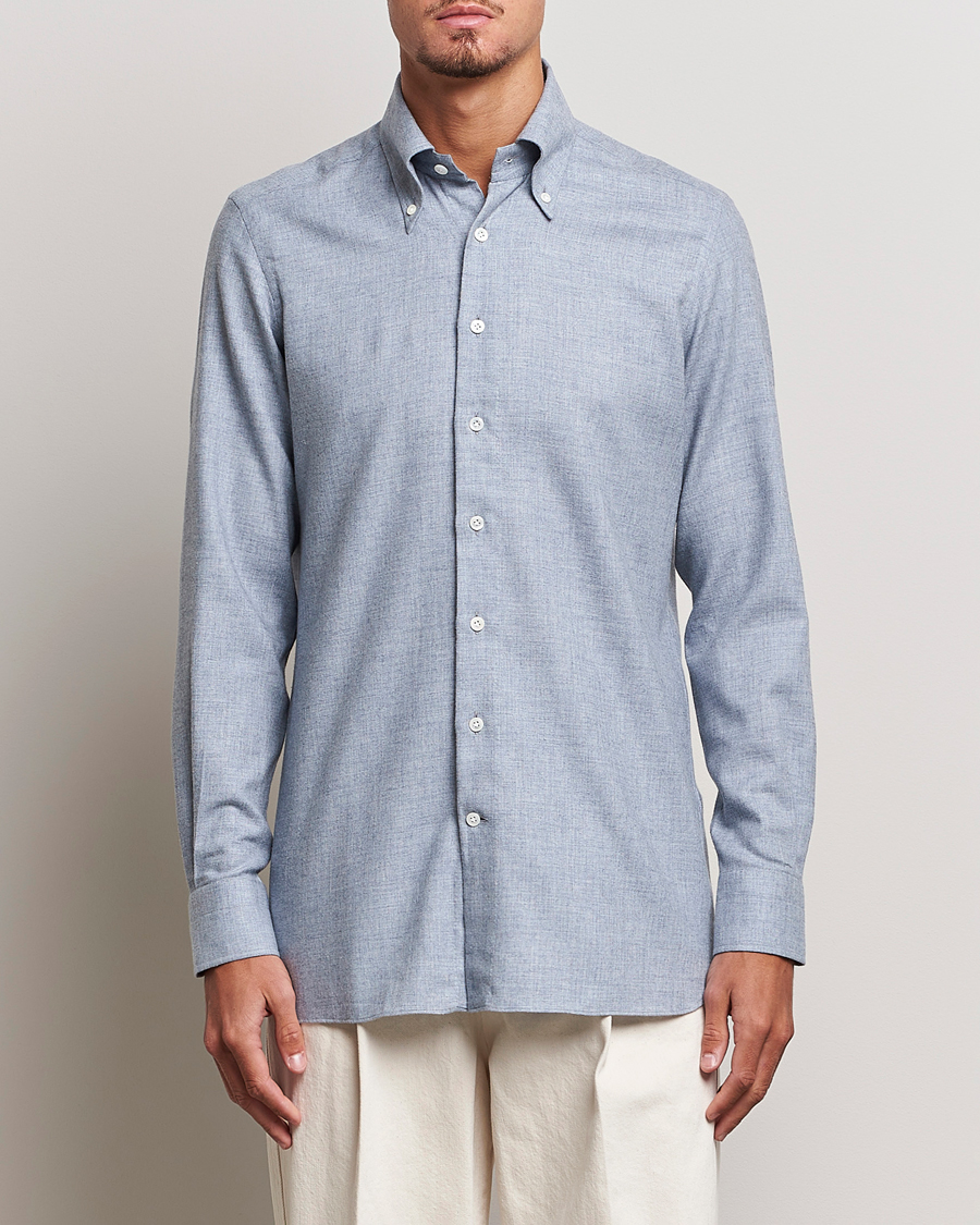 Uomini | Camicie | 100Hands | Cotton Button Down Flannel Shirt Grey