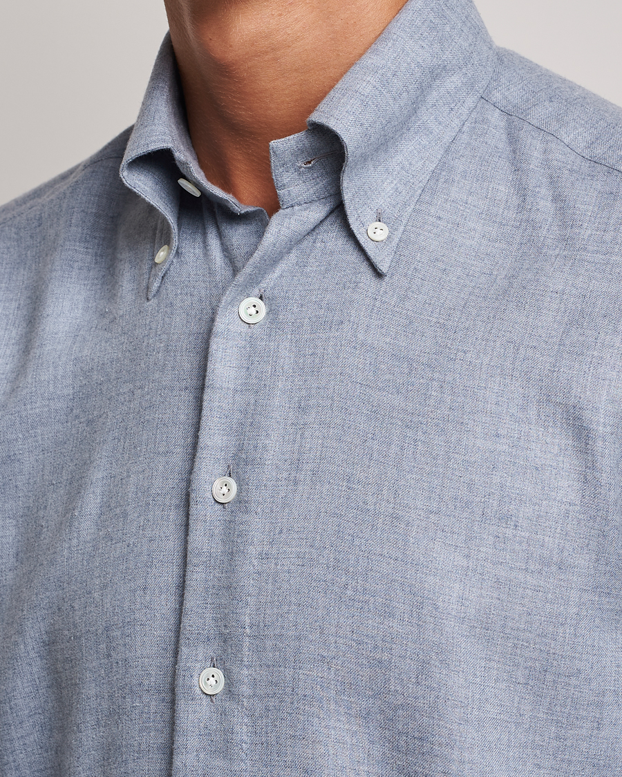 Uomini | Camicie | 100Hands | Cotton Button Down Flannel Shirt Grey