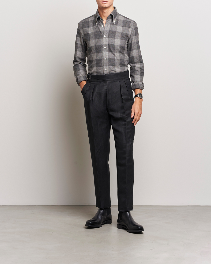 Uomini | Camicie | 100Hands | Large Checked Flannel Shirt Grey
