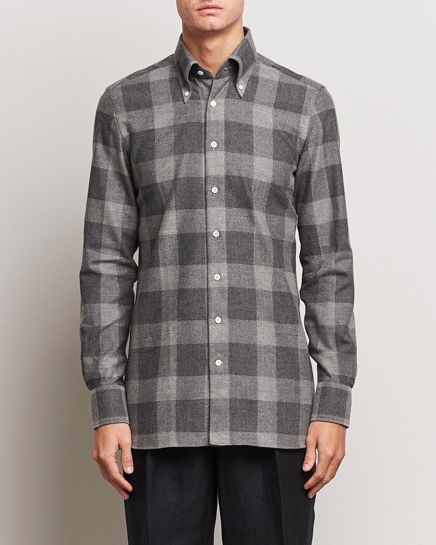 Uomini | Camicie | 100Hands | Large Checked Flannel Shirt Grey