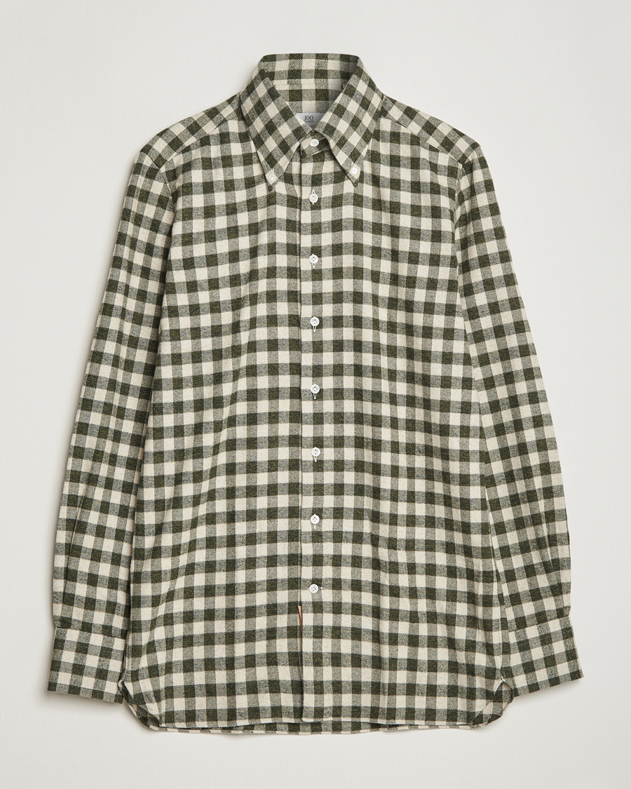 Uomini | Camicie | 100Hands | Checked Cotton Flannel Shirt Green Grey