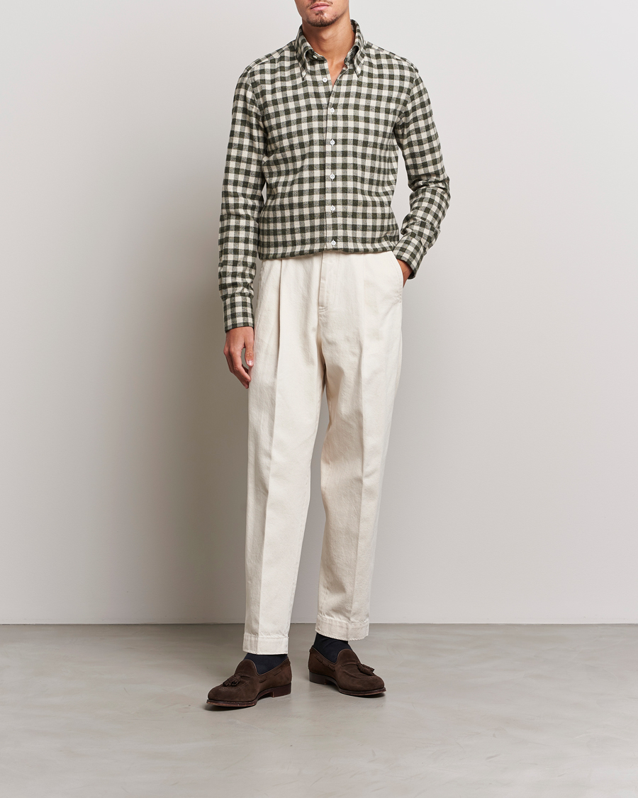 Uomini | Camicie | 100Hands | Checked Cotton Flannel Shirt Green Grey