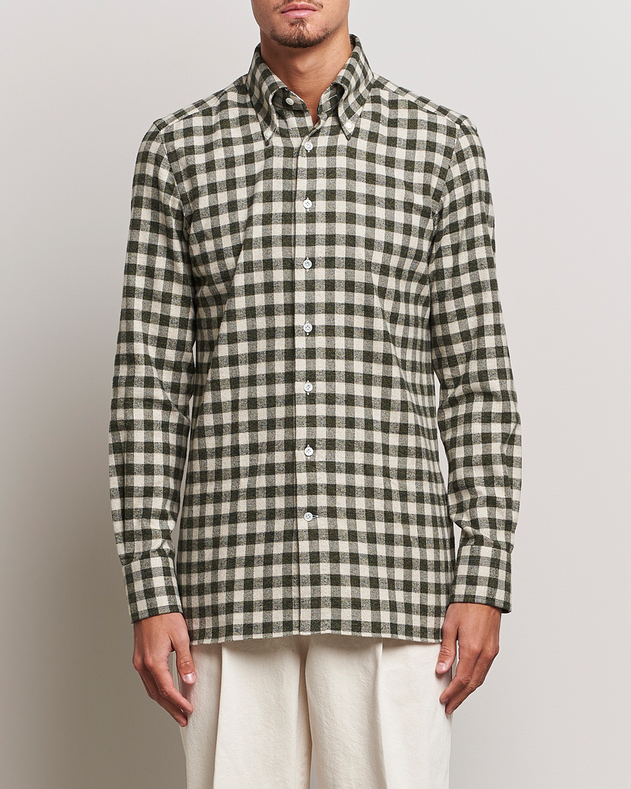 Uomini | Camicie | 100Hands | Checked Cotton Flannel Shirt Green Grey