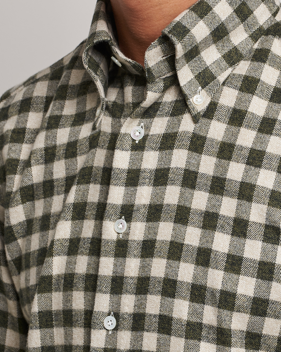 Uomini | Camicie | 100Hands | Checked Cotton Flannel Shirt Green Grey