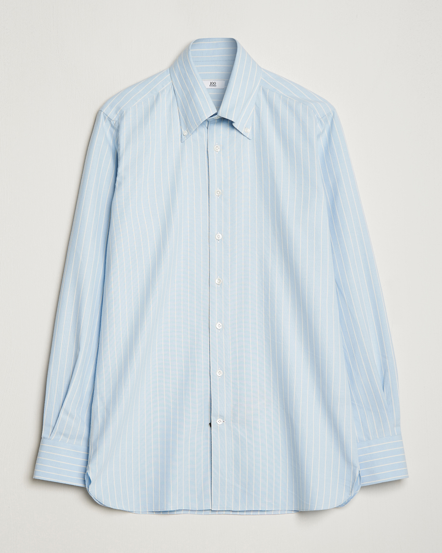 Uomini | Camicie | 100Hands | Striped Cotton Flannel Shirt Light Blue