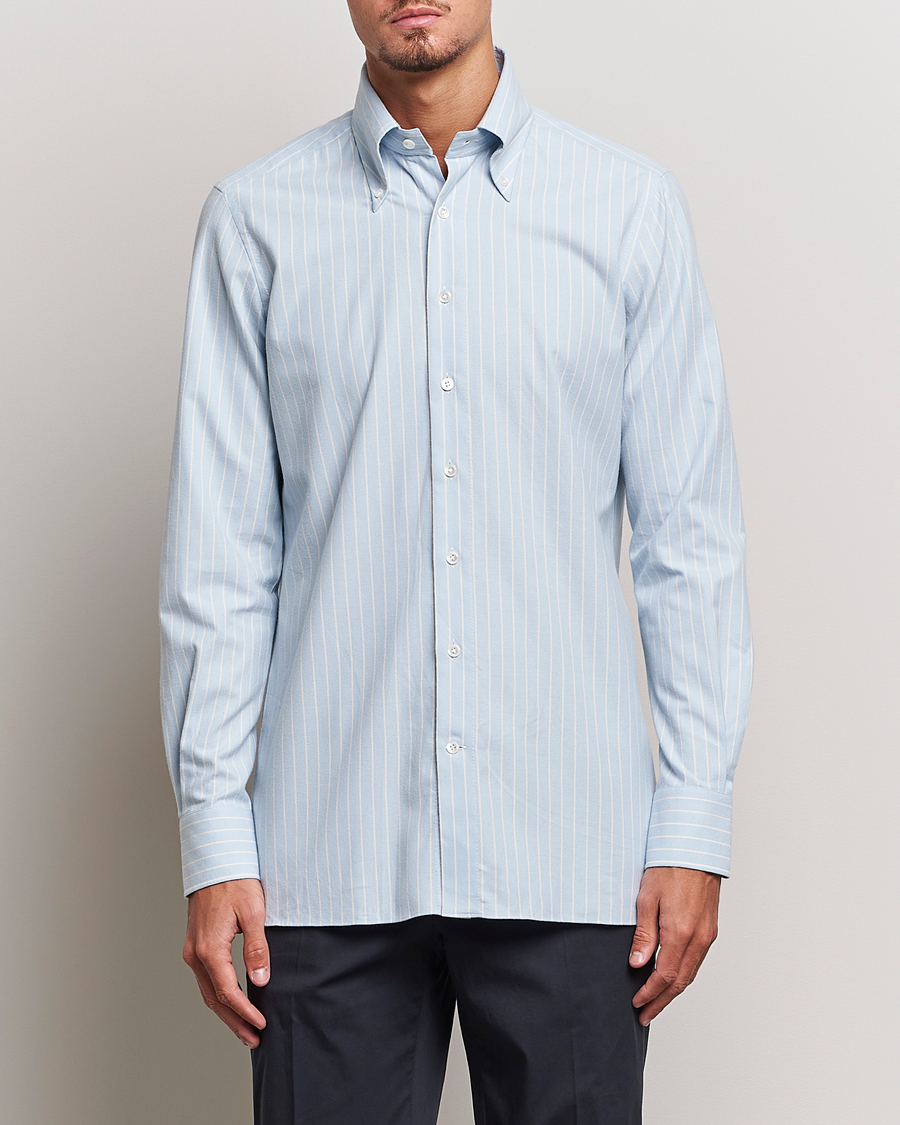 Uomini | Camicie | 100Hands | Striped Cotton Flannel Shirt Light Blue
