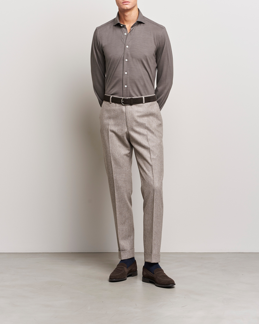 Uomini | Camicie | 100Hands | Wool Cut Away Shirt Green Grey