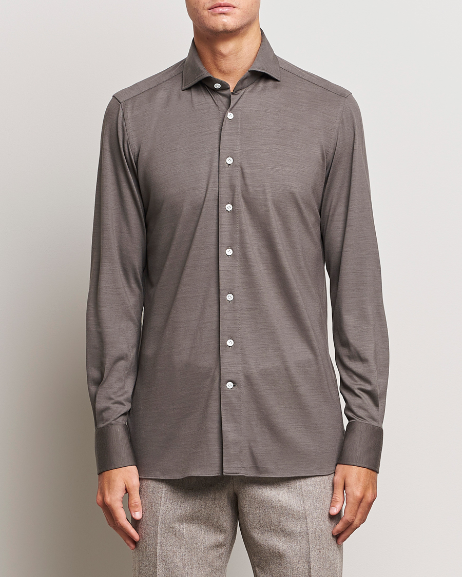 Uomini | Camicie | 100Hands | Wool Cut Away Shirt Green Grey