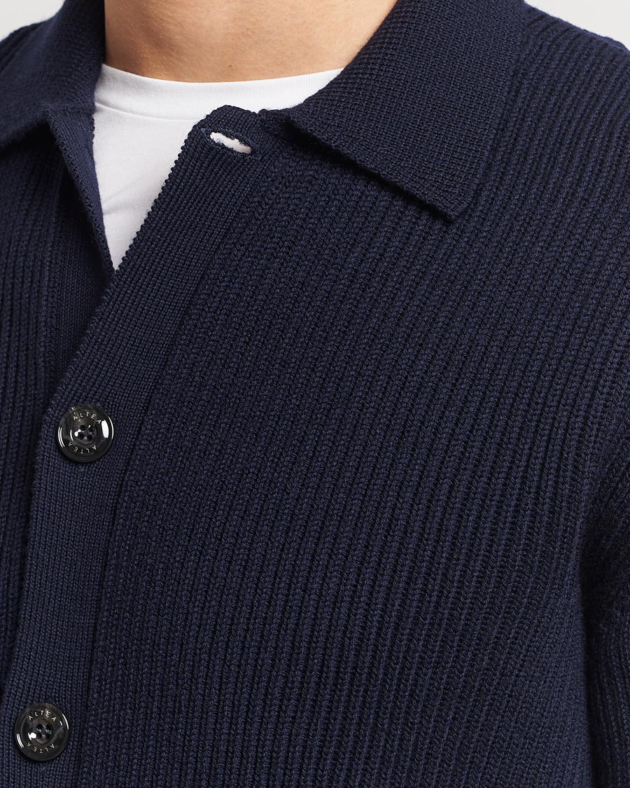 Uomini | Maglieria | Altea | Rib Wool Cardigan Navy