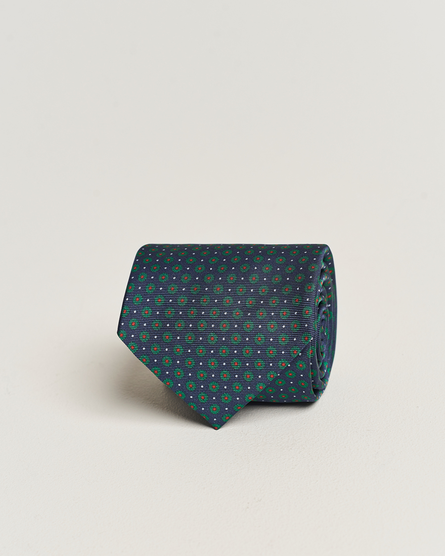 Uomini | Altea Printed Silk Tie Navy/Green | Altea | Printed Silk Tie Navy/Green