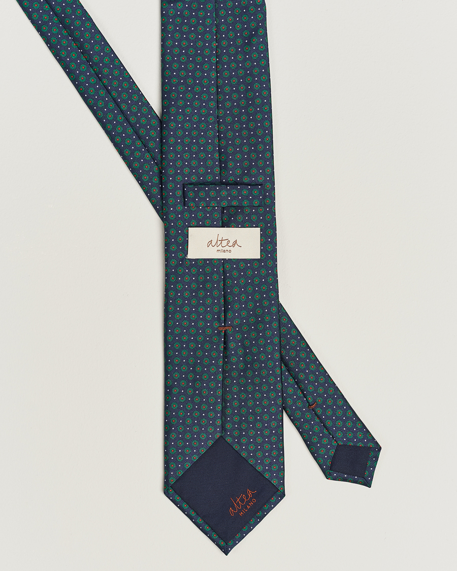 Uomini | Altea Printed Silk Tie Navy/Green | Altea | Printed Silk Tie Navy/Green