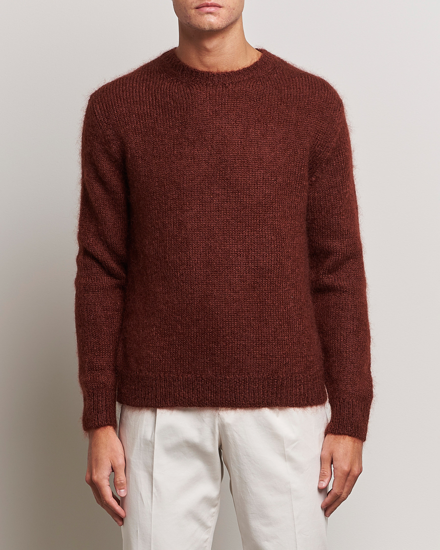 Uomini | Maglieria | Massimo Alba | Alder Mohair/Silk Crew Neck Burnt Orange