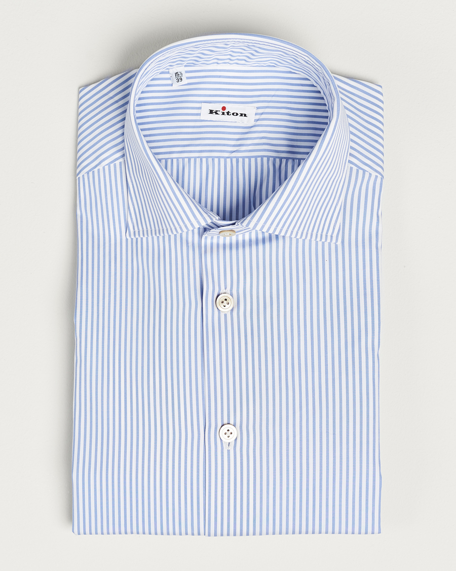 Uomini | Camicie | Kiton | Slim Fit Striped Poplin Shirt Light Blue
