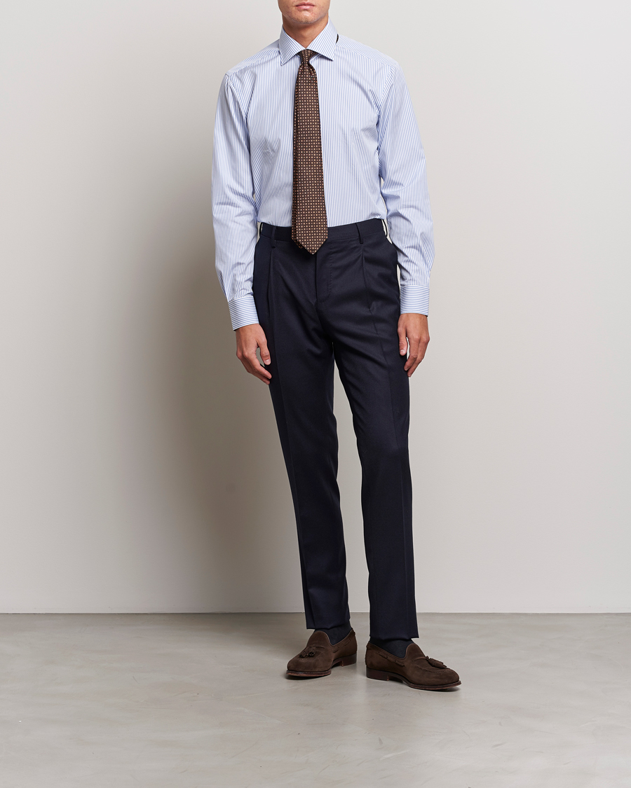 Uomini | Camicie | Kiton | Slim Fit Striped Poplin Shirt Light Blue