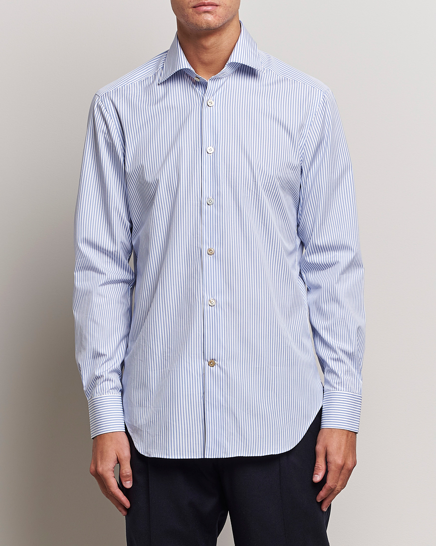 Uomini | Camicie | Kiton | Slim Fit Striped Poplin Shirt Light Blue