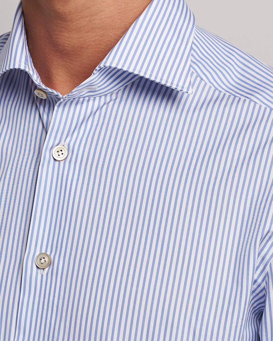 Uomini | Camicie | Kiton | Slim Fit Striped Poplin Shirt Light Blue