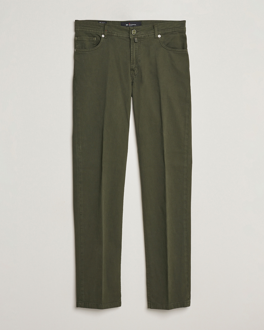 Uomini | Pantaloni | Kiton | Slim Fit Cashmere/Cotton 5-Pocket Pants Dark Green