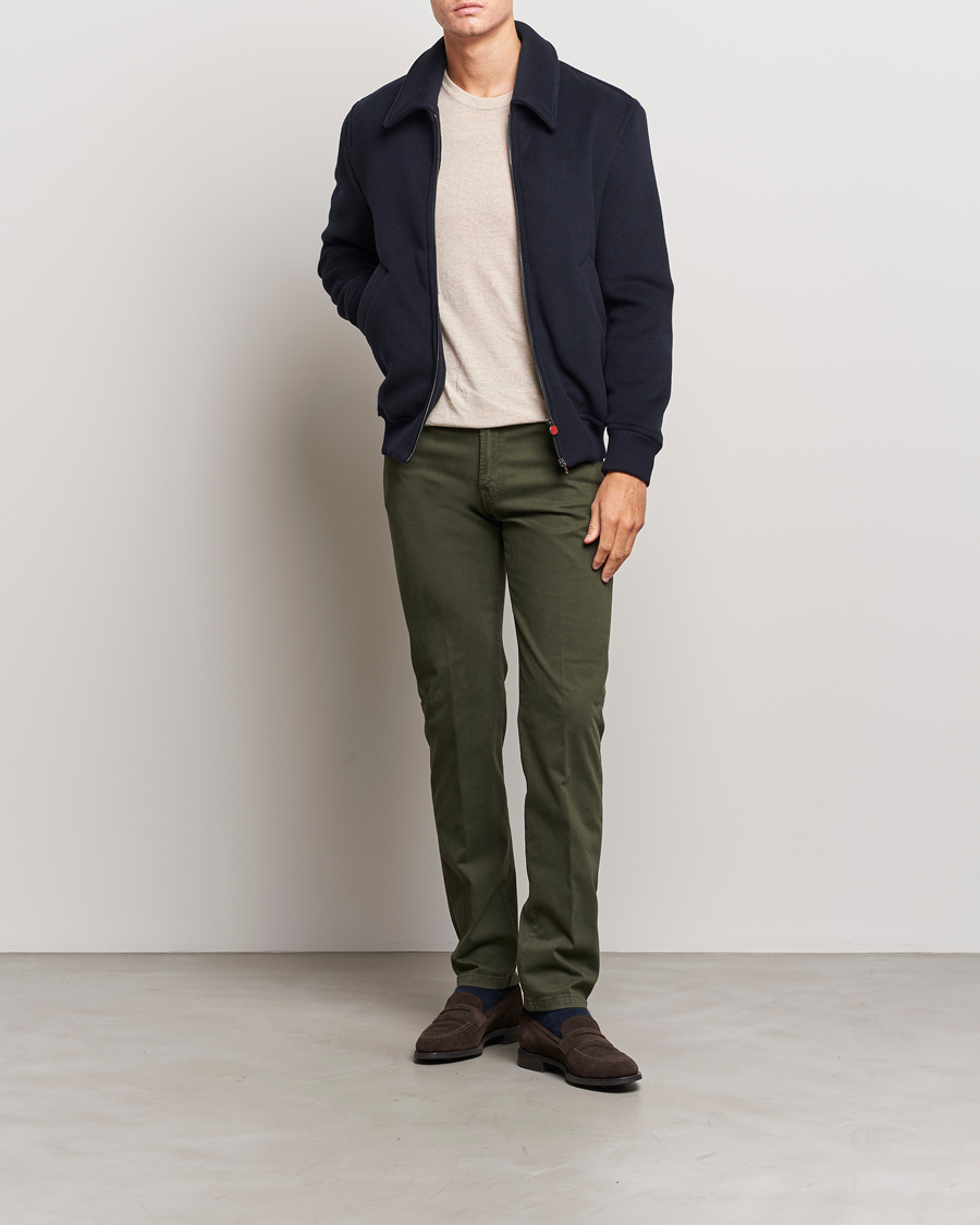 Uomini | Pantaloni | Kiton | Slim Fit Cashmere/Cotton 5-Pocket Pants Dark Green