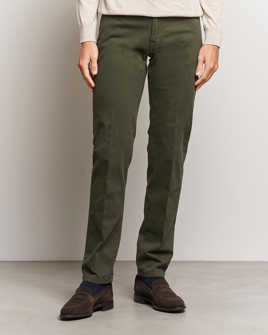 Uomini | Pantaloni | Kiton | Slim Fit Cashmere/Cotton 5-Pocket Pants Dark Green